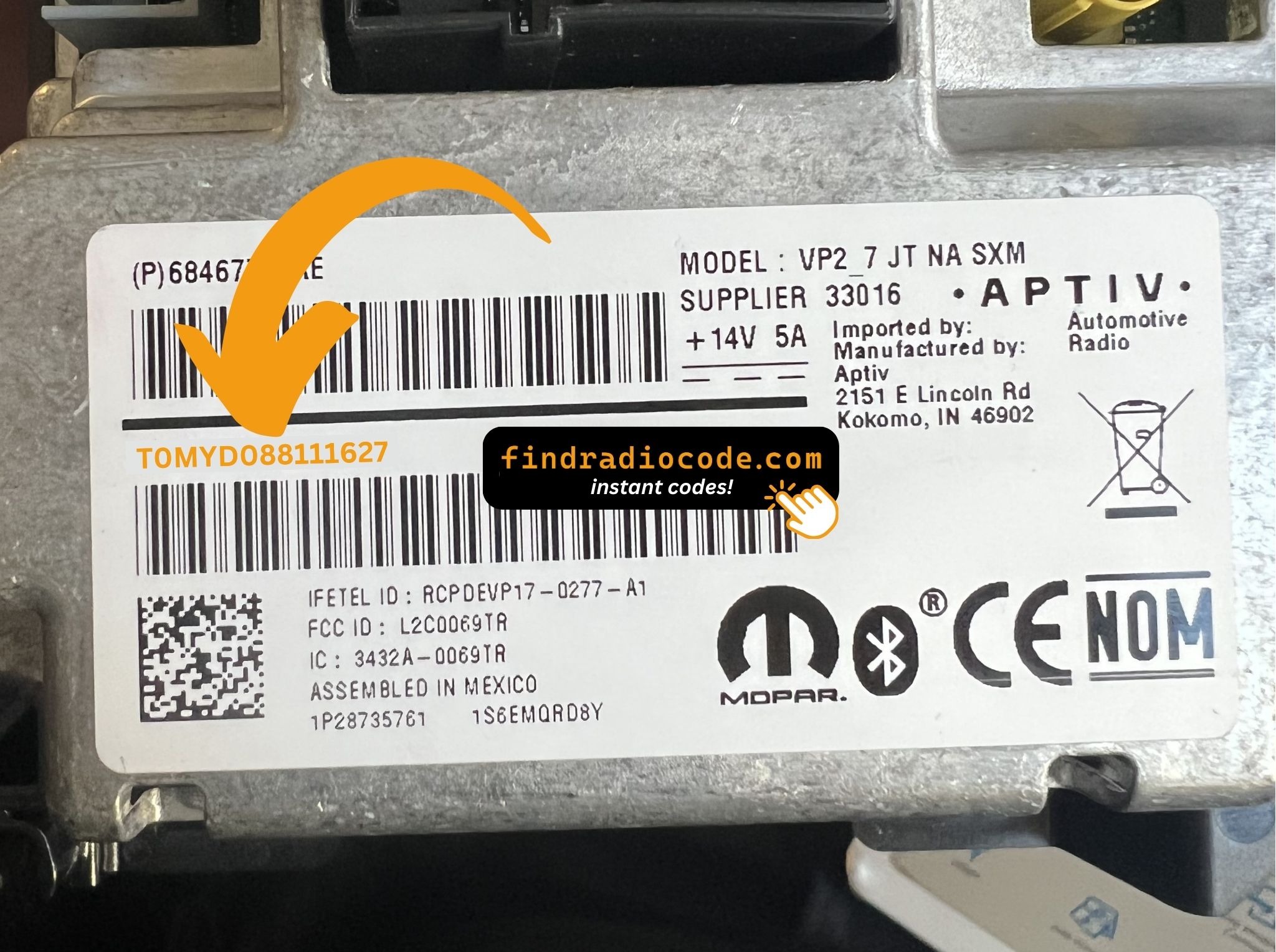 RAM radio serial number location on back label