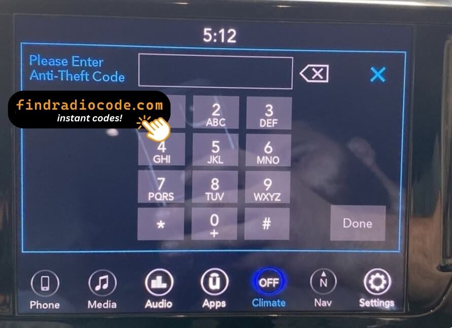 Uconnect anti theft locked screen asking for code