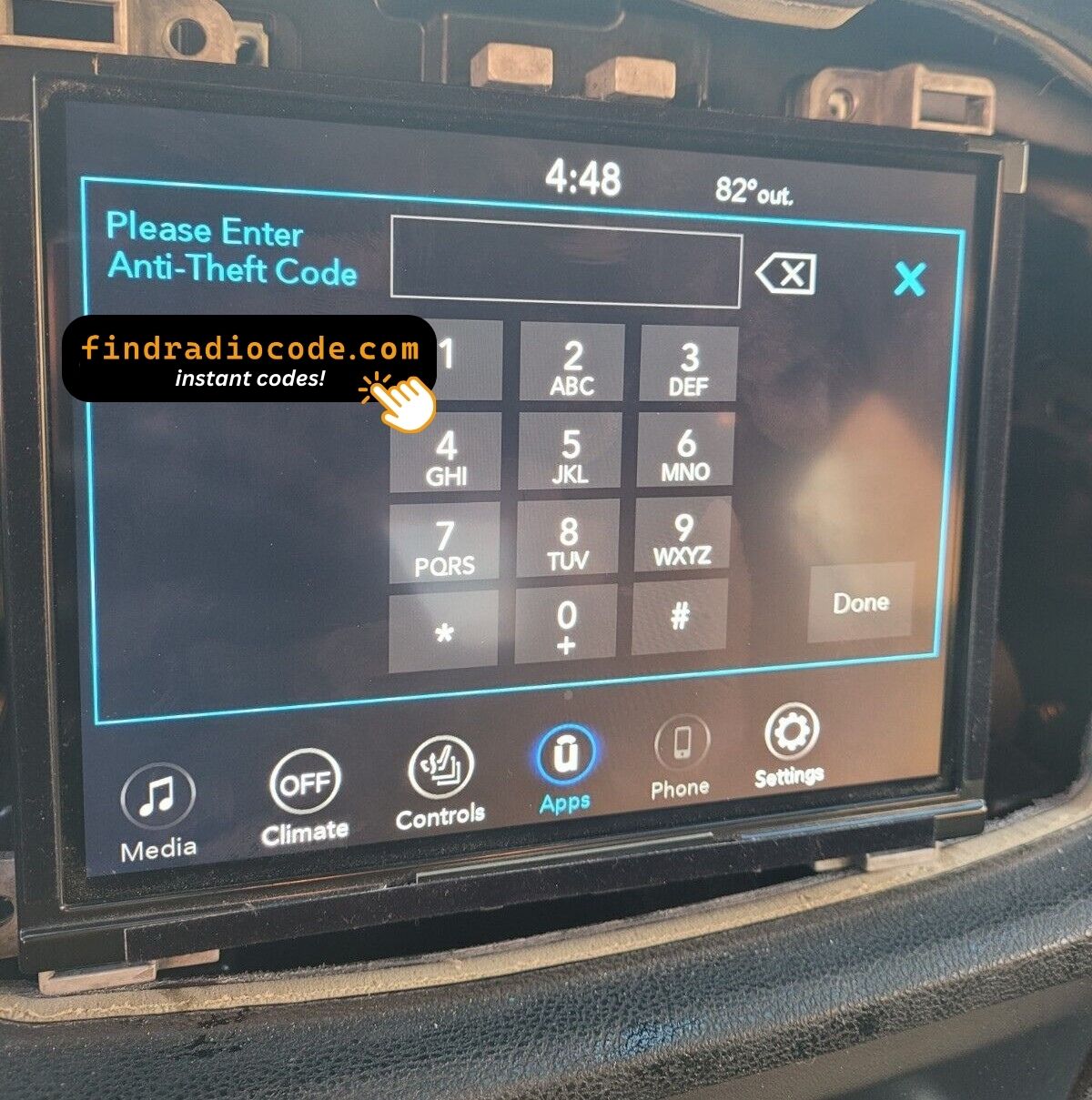 Radio screen requesting anti-theft code